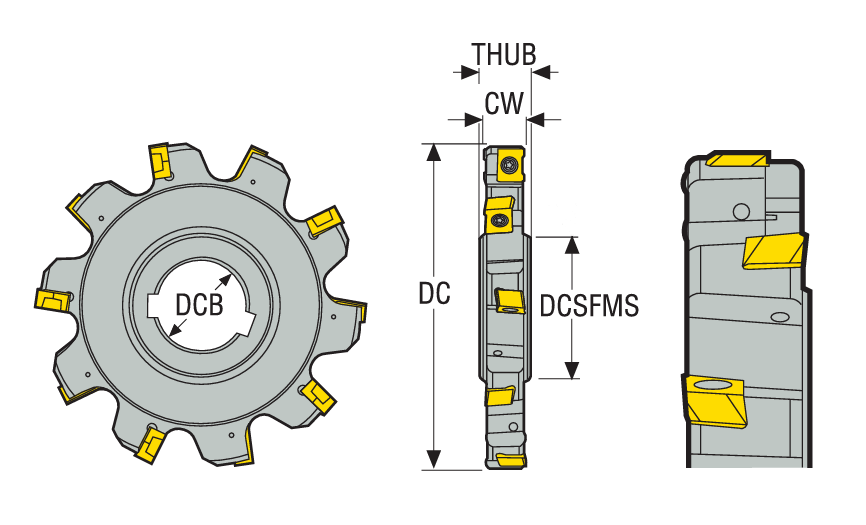 Six oblique-tooth three-sided milling cutter